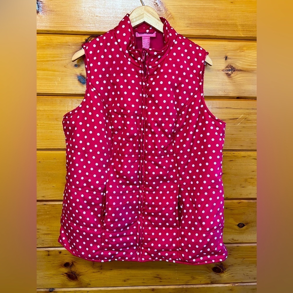 Woman Within Pink polka Dot light weight Quilted Vest Women’s Plus Size L